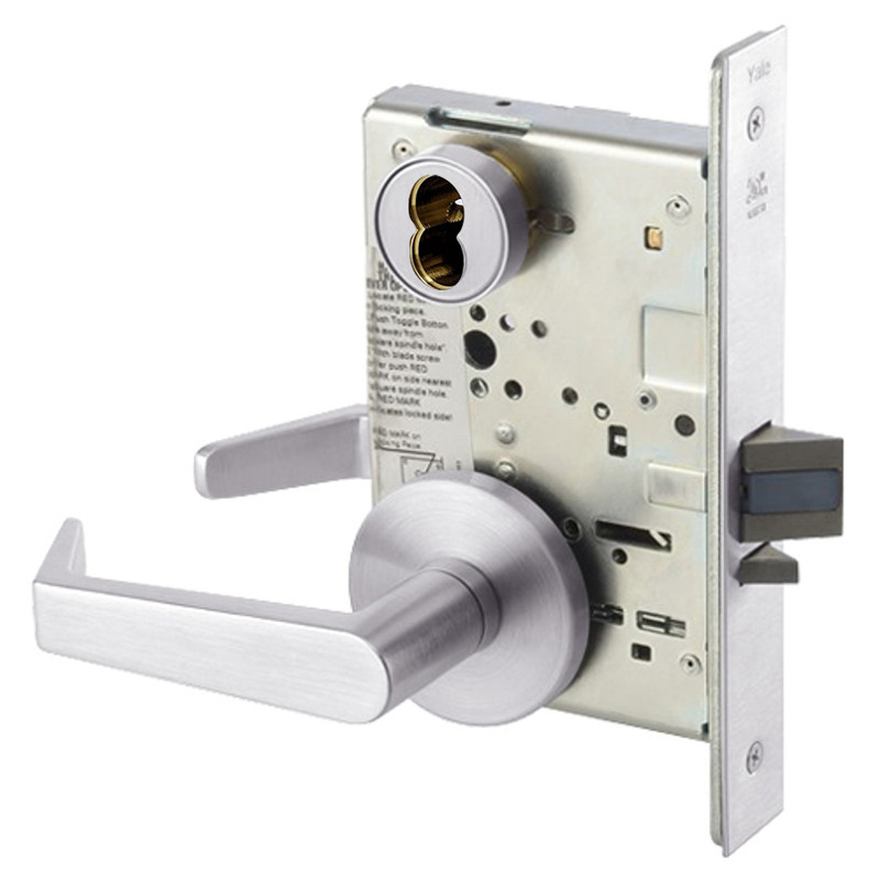 AUR8864FL-629-SFICLC Yale 8800FL Series Single Cylinder Mortise Bathroom Lock with Indicator with Augusta Lever Lock Prepped for SFIC in Bright Stainless Steel