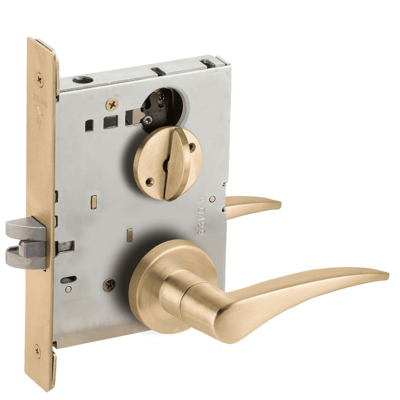 LV9040-12A-606-RH Schlage L Series Vandlgard - Privacy Commercial Mortise Lock with 12 Cast Lever - A Rose Design in Satin Brass