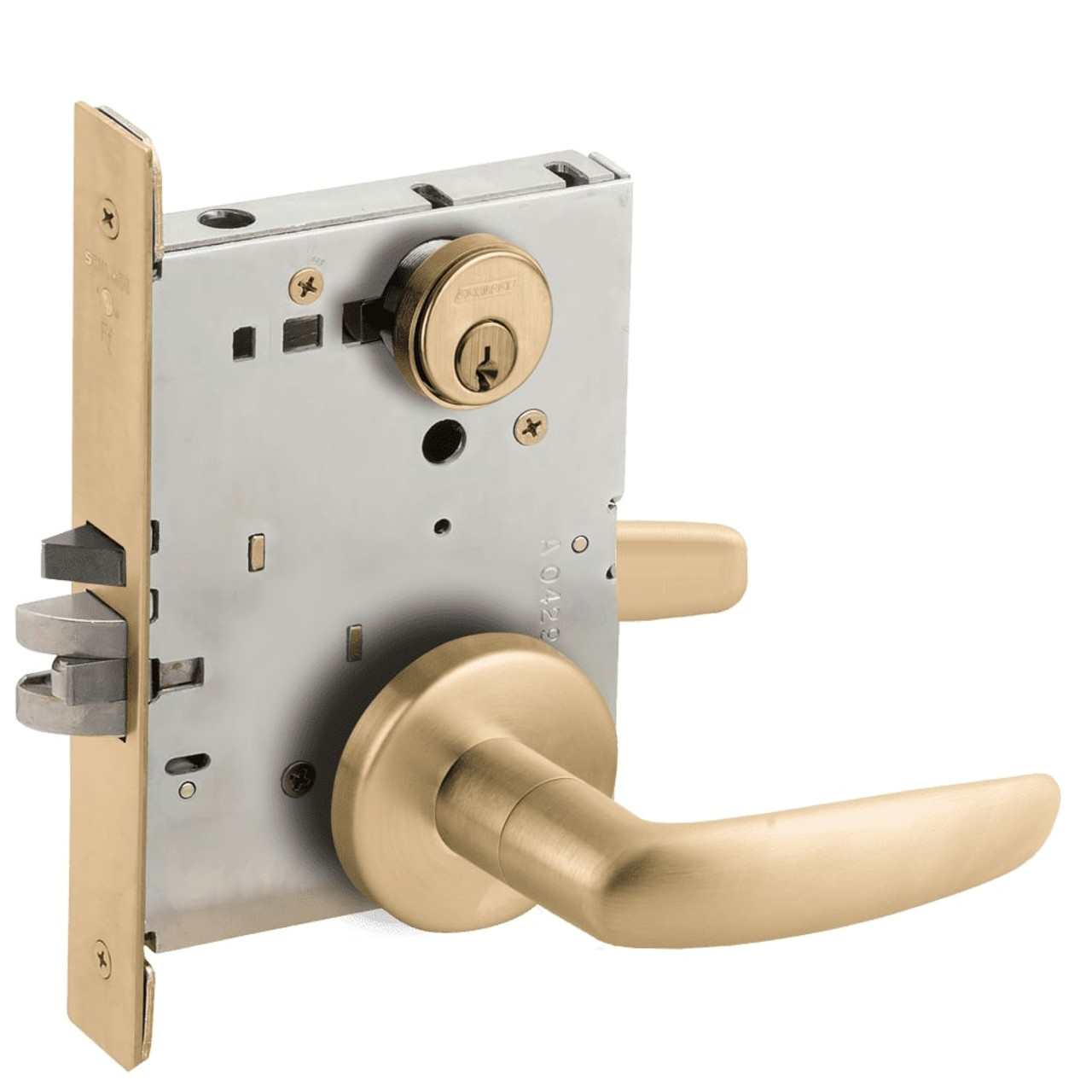 L9050P-07B-606-LX Schlage L Series Entrance Commercial - Latchbolt Monitor Mortise Lock with 07 Cast Lever - B Rose Design in Satin Brass