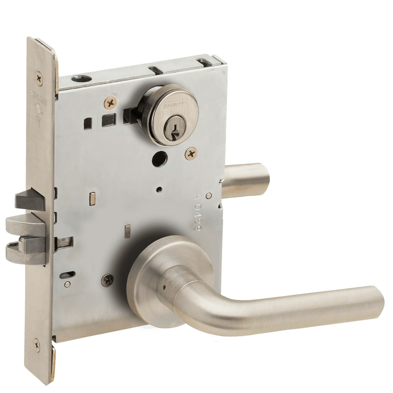 L9050P-02A-619-LX Schlage L Series Entrance Commercial - Latchbolt Monitor Mortise Lock with 02 Cast Lever Design in Satin Nickel