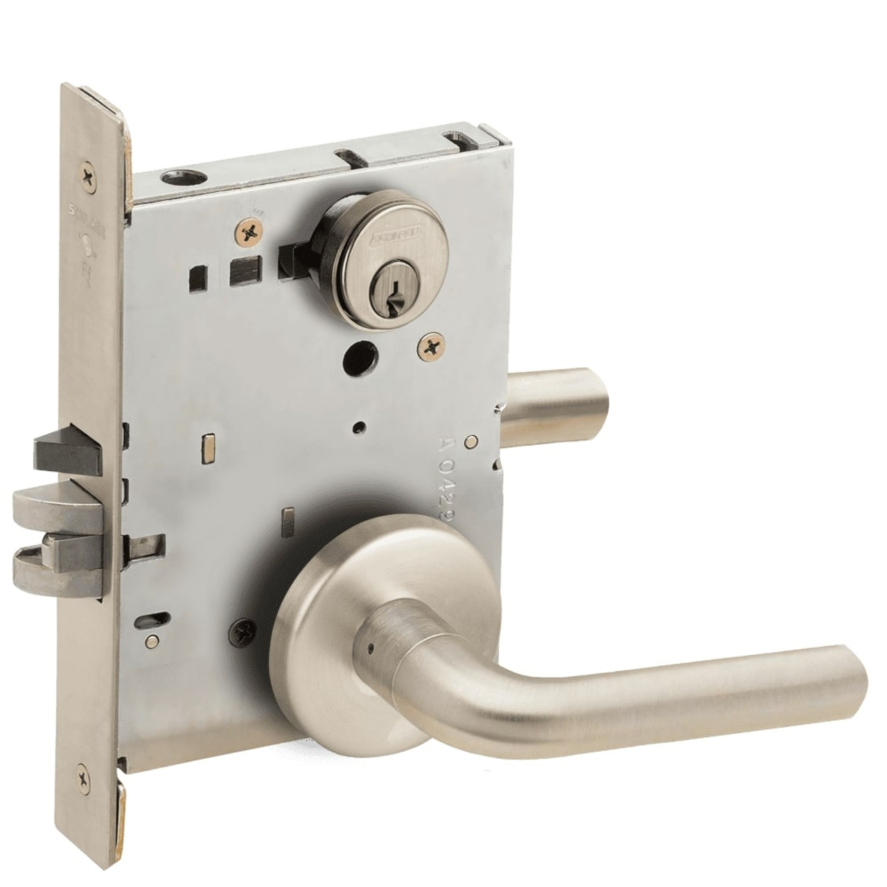 L9050P-02B-619-LX Schlage L Series Entrance Commercial - Latchbolt Monitor Mortise Lock with 02 Cast Lever Design in Satin Nickel