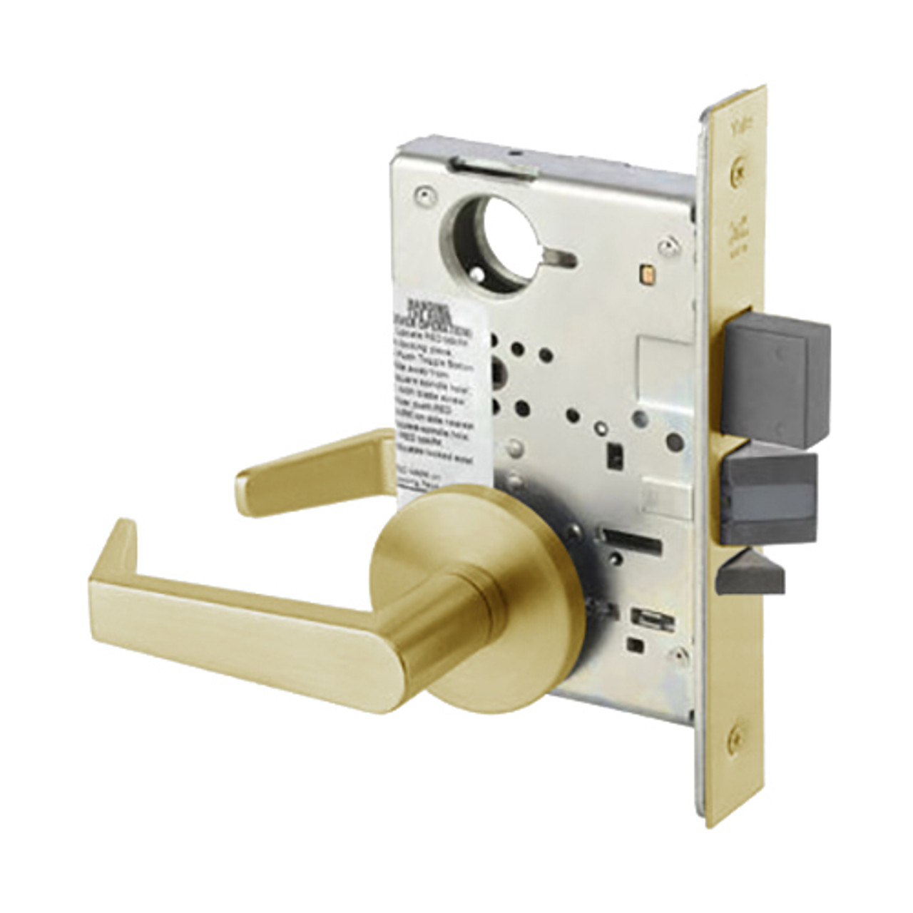 AUR8860-2FL-606-LC Yale 8800FL Series Less Cylinder with Deadbolt Mortise Entrance or Storeroom Lock with Indicator with Augusta Lever in Satin Brass