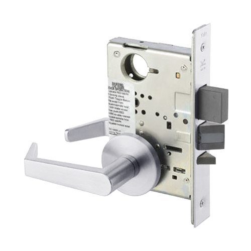 AUR8860-2FL-625-LC Yale 8800FL Series Less Cylinder with Deadbolt Mortise Entrance or Storeroom Lock with Indicator with Augusta Lever in Bright Chrome