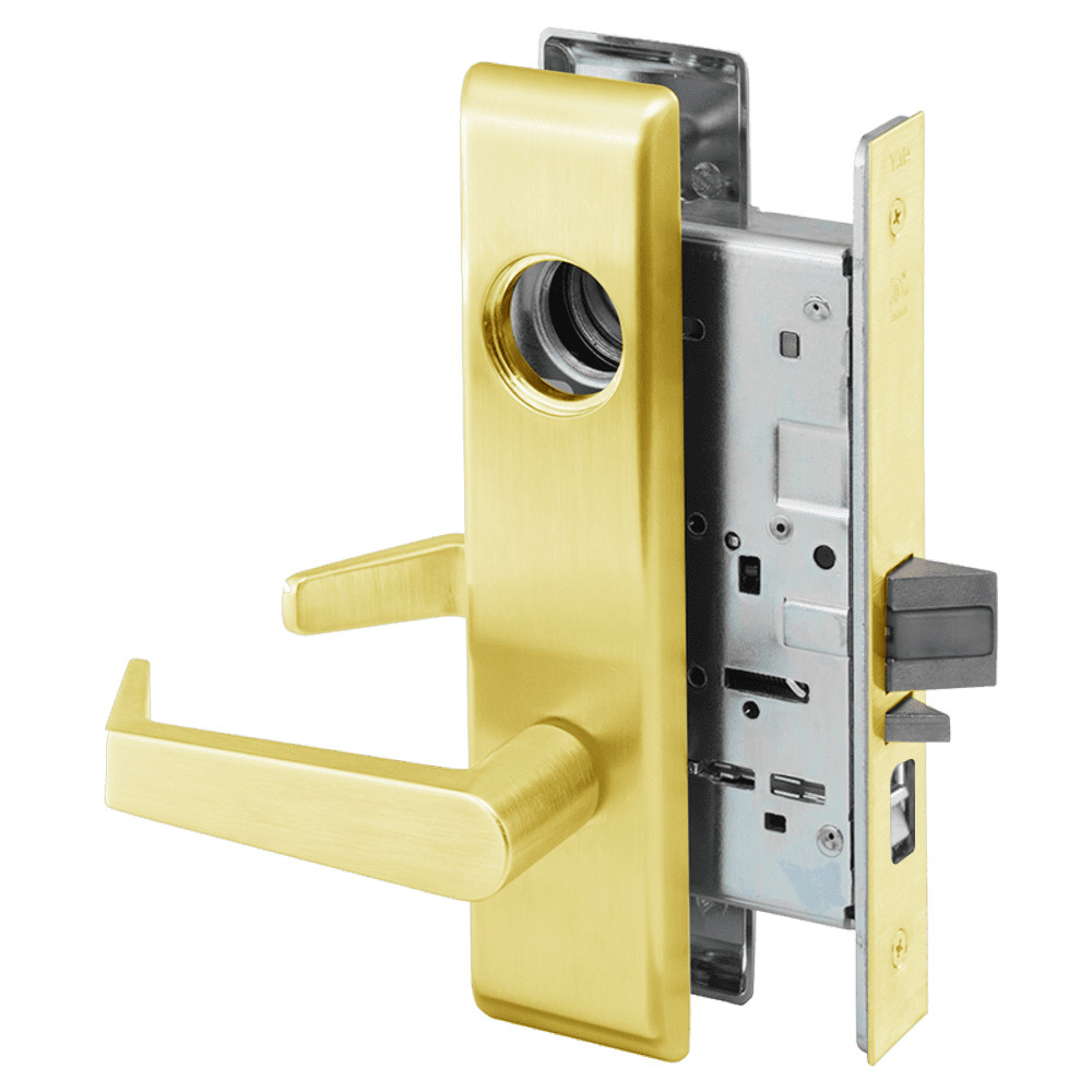 AUCN8807FL-626-LC Yale 8800FL Series Less Cylinder Mortise Entrance Locks with Augusta Lever in Satin Chrome