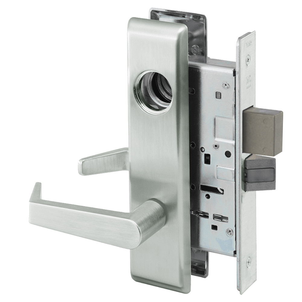 AUCN8830-2FL-612-LC Yale 8800FL Series Less Cylinder Mortise Asylum Locks with Augusta Lever in Satin Bronze