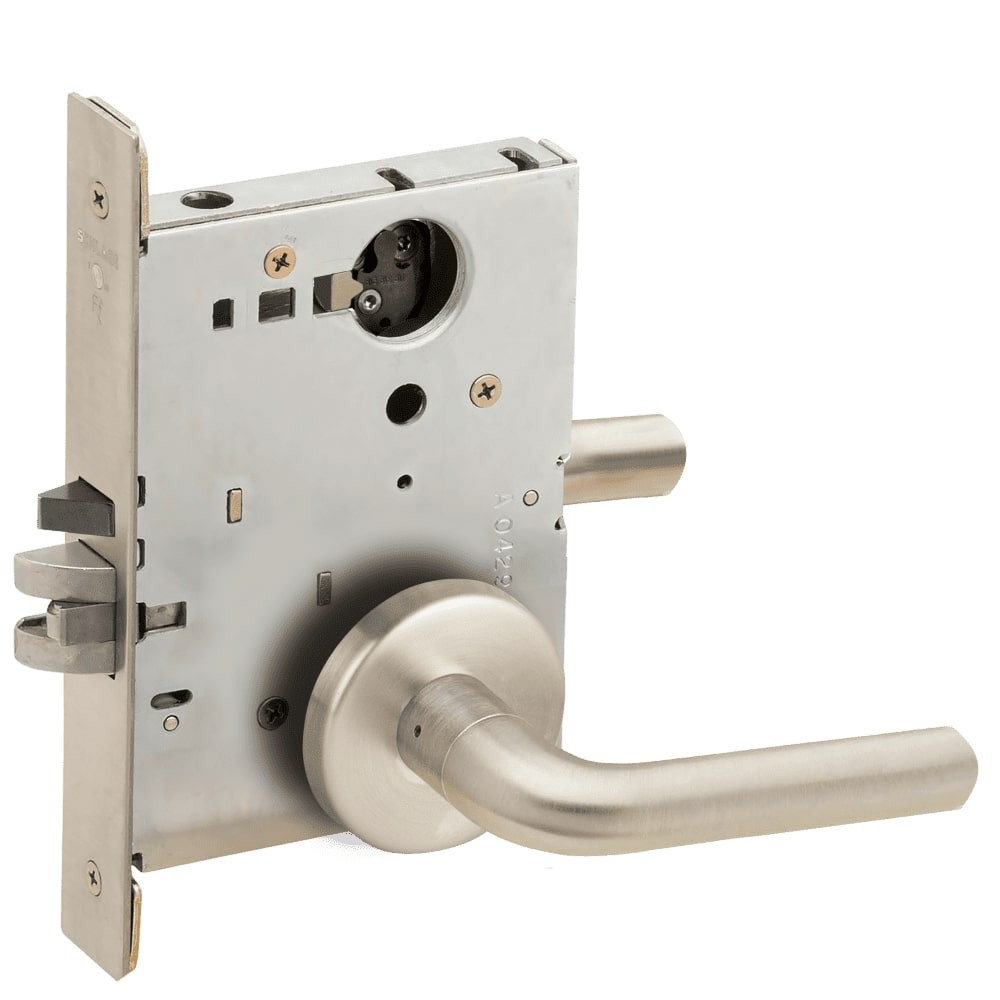 L9050L-02B-619-LX Schlage L Series Less Cylinder Entrance Commercial - Latchbolt Monitor Mortise Lock with 02 Cast Lever - B Rose Design in Satin Nickel