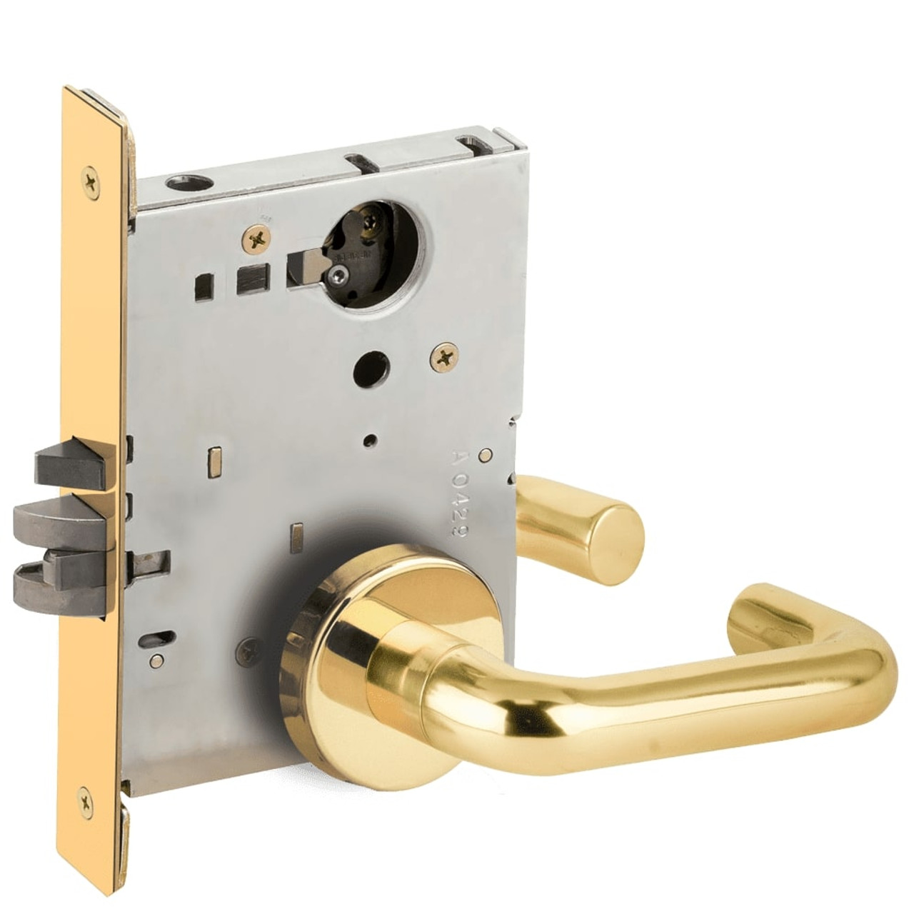 L9050L-03B-605-LX Schlage L Series Less Cylinder Entrance Commercial - Latchbolt Monitor Mortise Lock with 03 Cast Lever - B Rose Design in Bright Brass