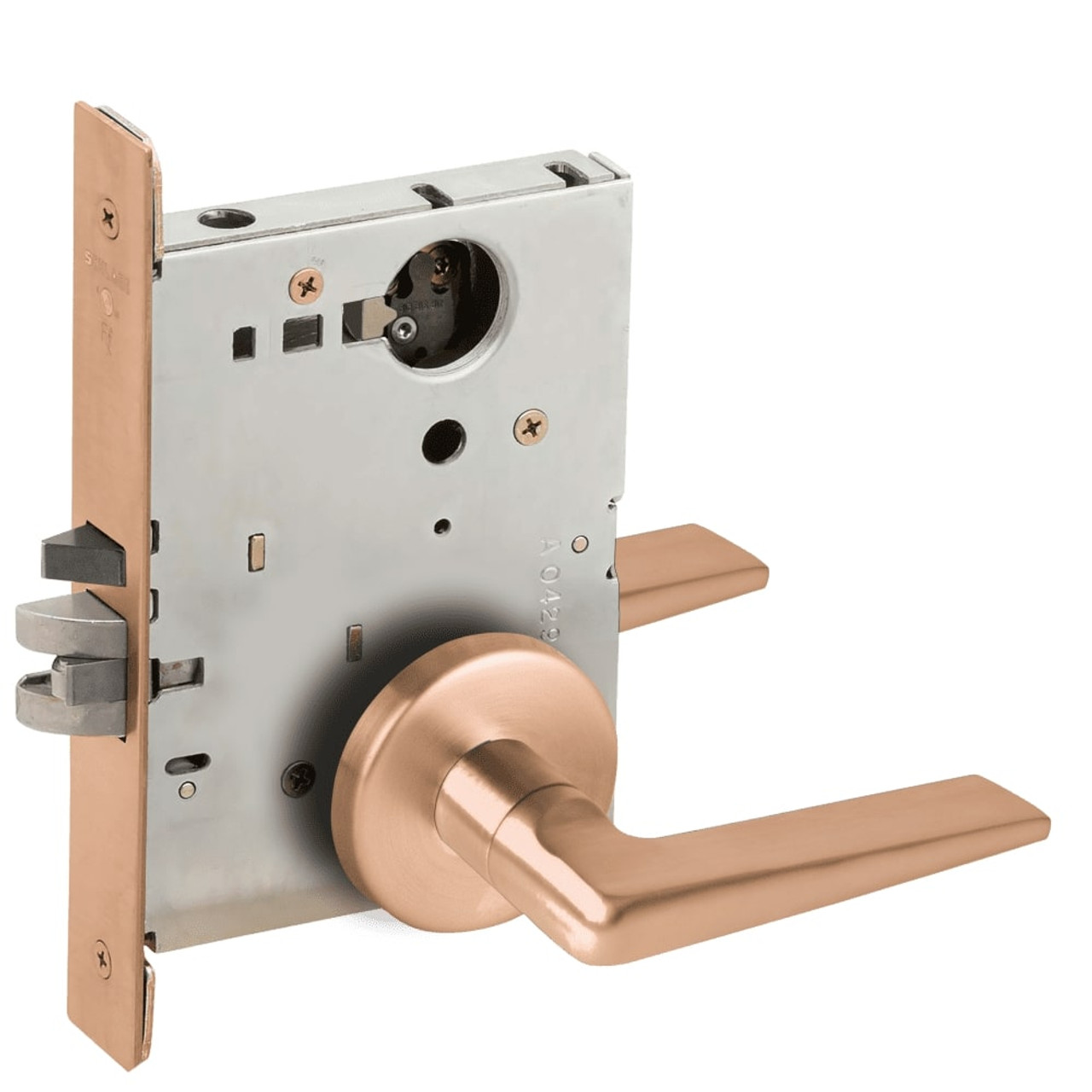 L9050L-05B-612-LX Schlage L Series Less Cylinder Entrance Commercial - Latchbolt Monitor Mortise Lock with 05 Cast Lever - B Rose Design in Satin Bronze