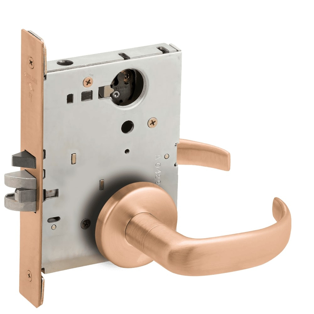 L9050L-17B-612-LX Schlage L Series Less Cylinder Entrance Commercial - Latchbolt Monitor Mortise Lock with 17 Cast Lever - B Rose Design in Satin Bronze