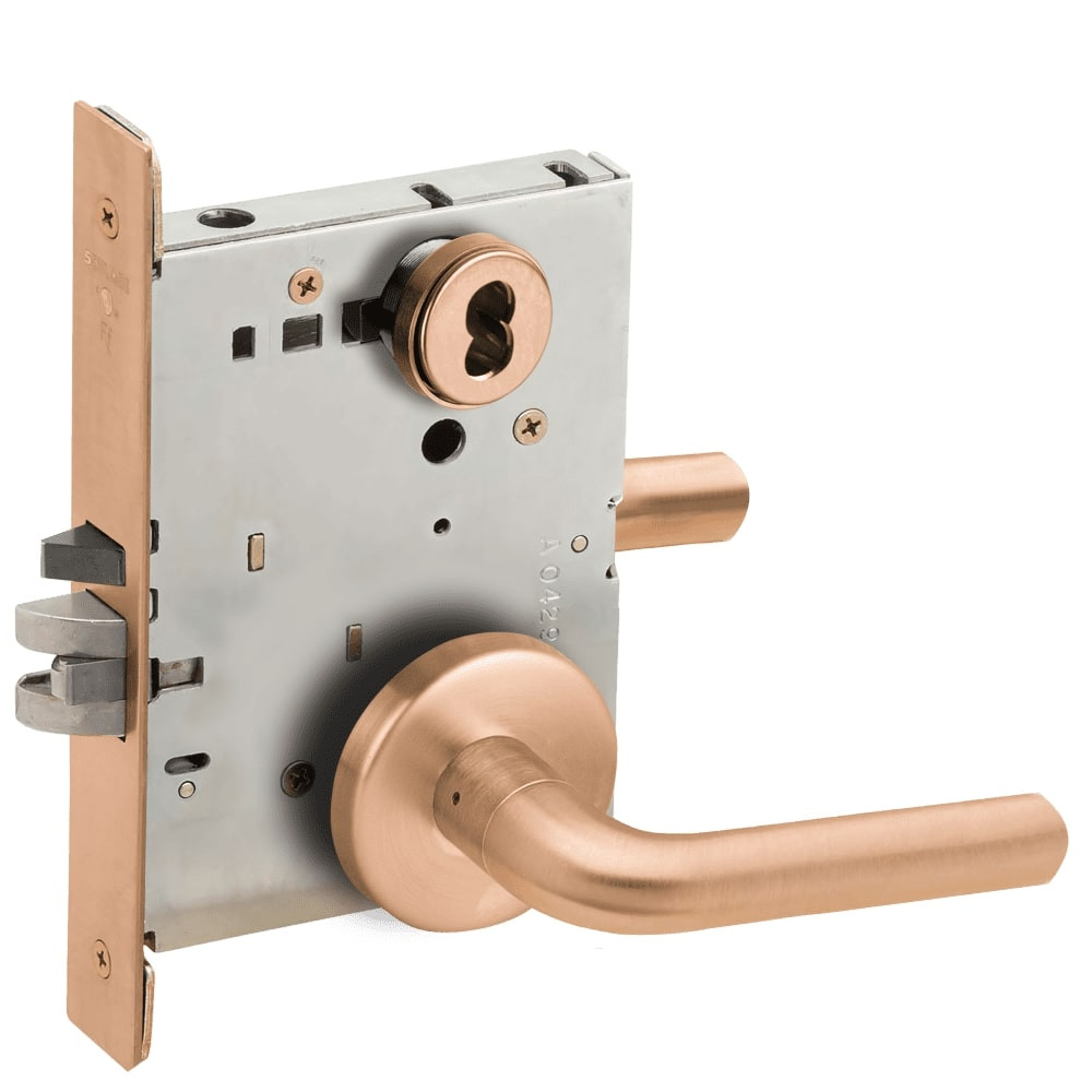 L9050J-02B-612-RX Schlage L Series Entrance Commercial - Request to Exit Mortise Lock with 02 Cast Lever - B Rose Design Prepped for FSIC in Satin Bronze