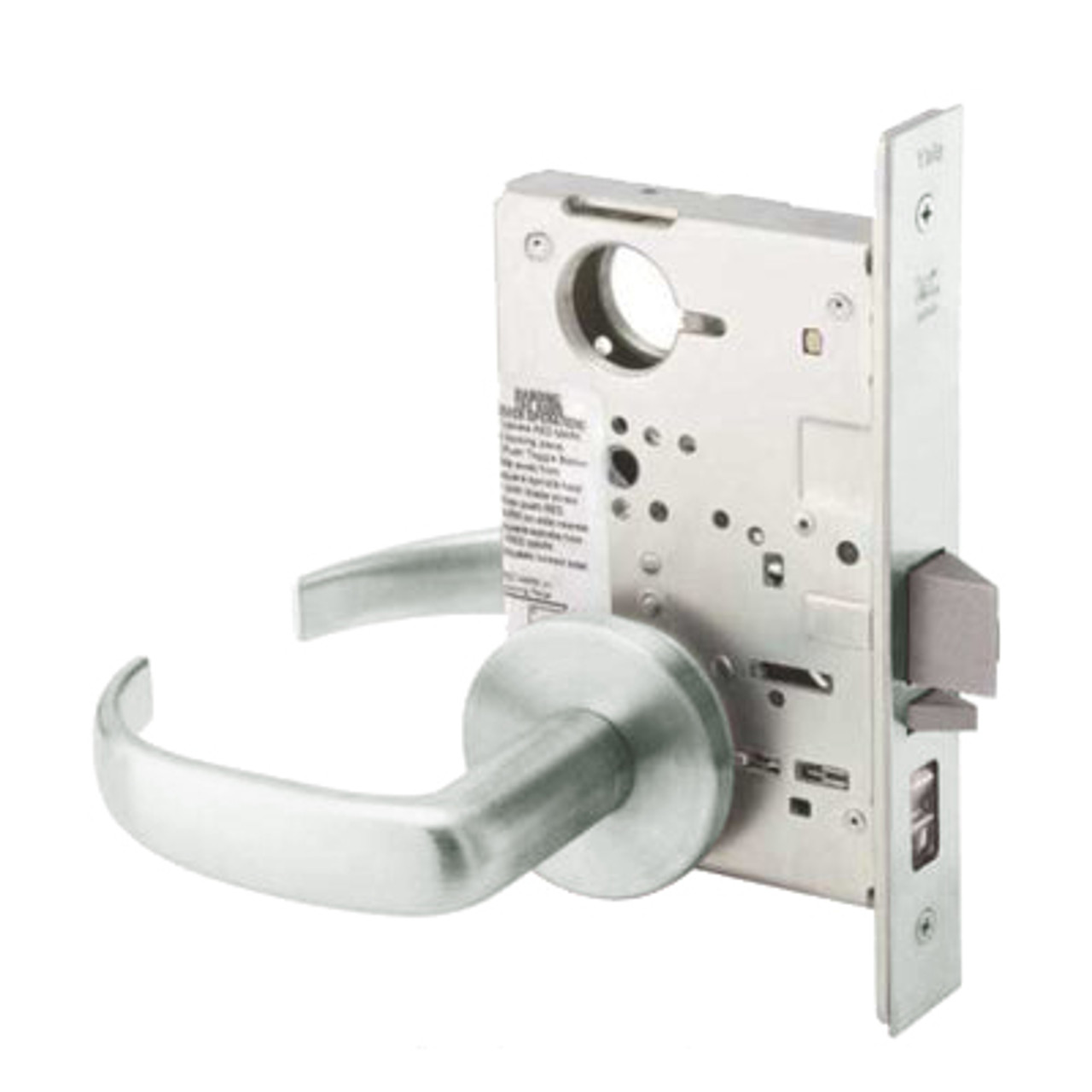 PBR8808FL-618-LC Yale 8800FL Series Less Cylinder Mortise Classroom Locks with Pacific Beach Lever in Bright Nickel