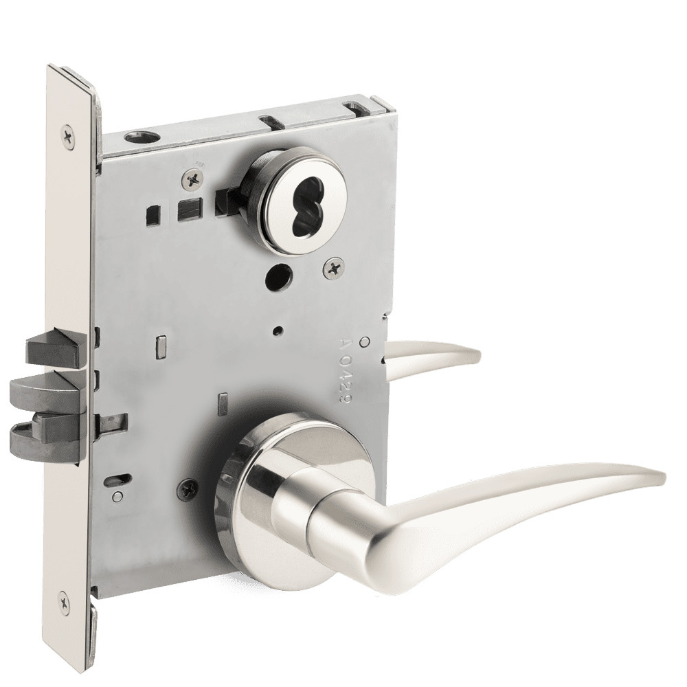 L9050J-12A-625-RH-RX Schlage L Series Entrance Commercial - Request to Exit Mortise Lock with 12 Cast Lever - A Rose Design Prepped for FSIC in Bright Chrome