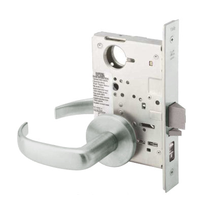 PBR8867FL-619-LC Yale 8800FL Series Less Cylinder with Deadbolt Mortise Dormitory or Exit Lock with Indicator with Pacific Beach Lever in Satin Nickel
