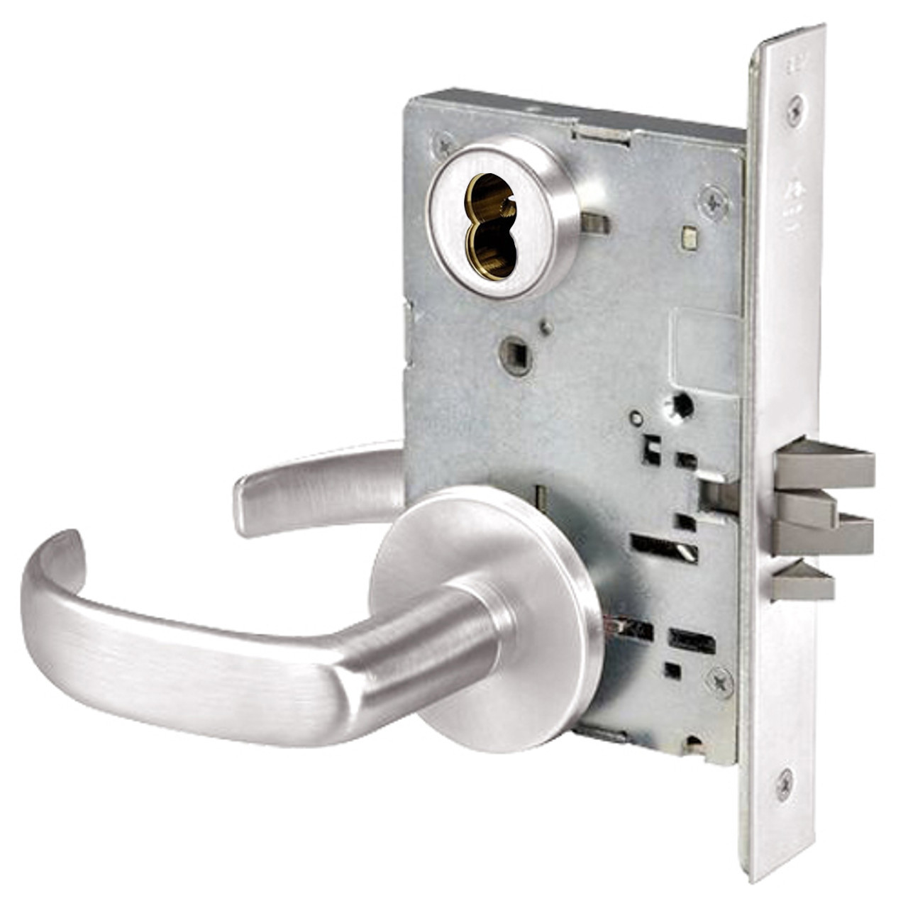 PBR8808FL-629-SFICLC Yale 8800FL Series Single Cylinder Mortise Classroom Locks with Pacific Beach Lever Lock Prepped SFIC in Bright Stainless Steel