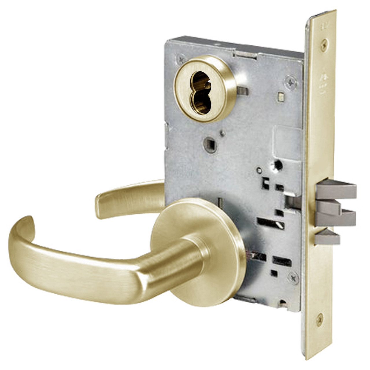 PBR8833FL-606-SFICLC Yale 8800FL Series Single Cylinder Mortise Exit Locks with Pacific Beach Lever Lock Prepped SFIC in Satin Brass