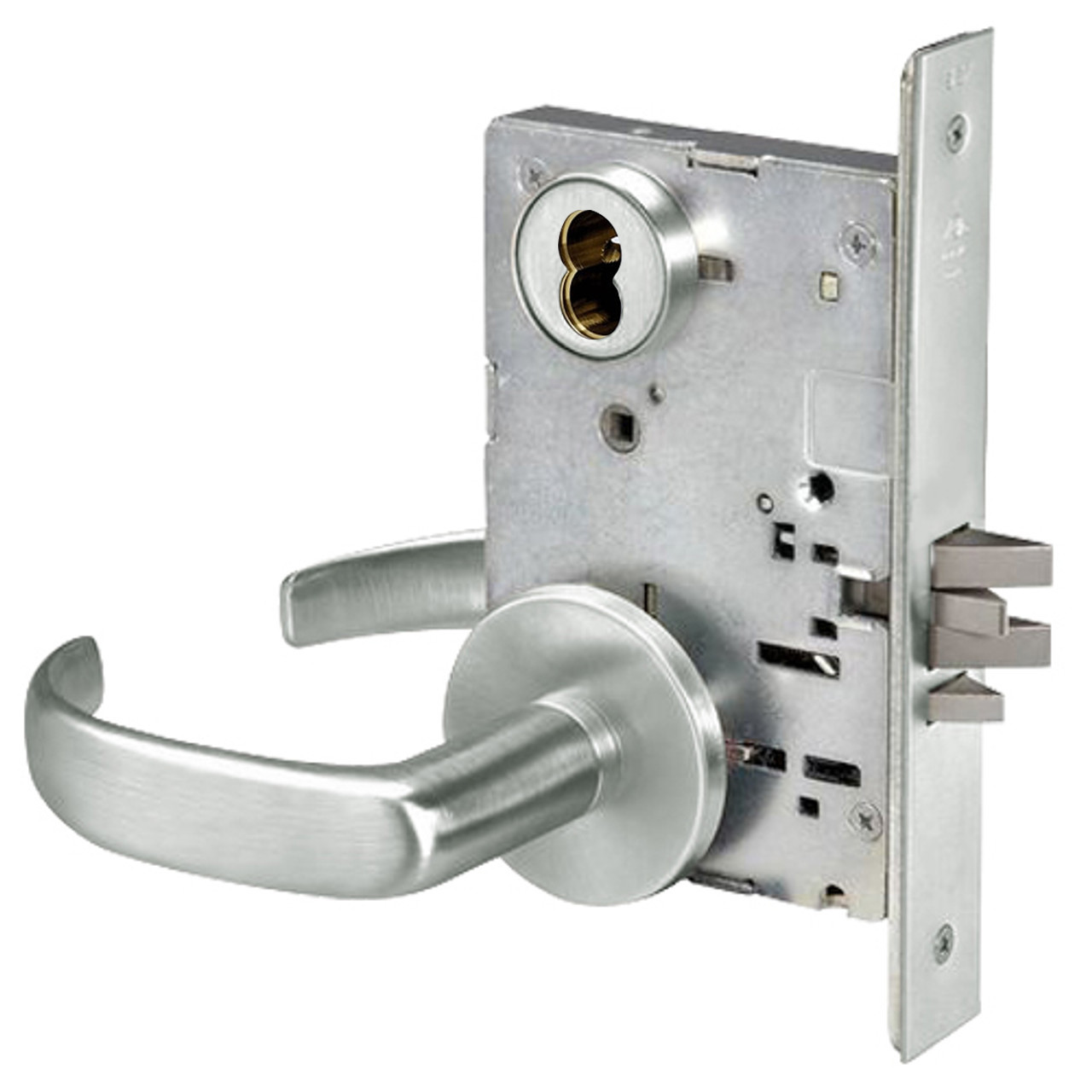 PBR8822FL-618-SFICLC Yale 8800FL Series Single Cylinder with Deadbolt Mortise Bathroom Lock with Indicator with Pacific Beach Lever Lock Prepped SFIC in Bright Nickel