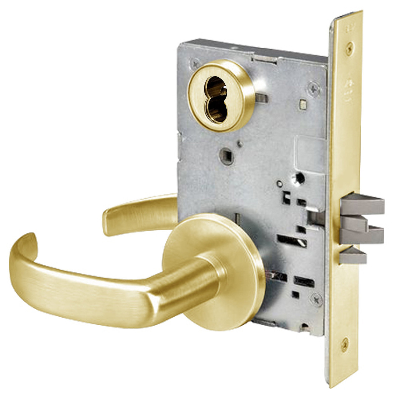 PBR8867FL-605-SFICLC Yale 8800FL Series Single Cylinder with Deadbolt Mortise Dormitory or Exit Lock with Indicator with Pacific Beach Lever Lock Prepped SFIC in Bright Brass