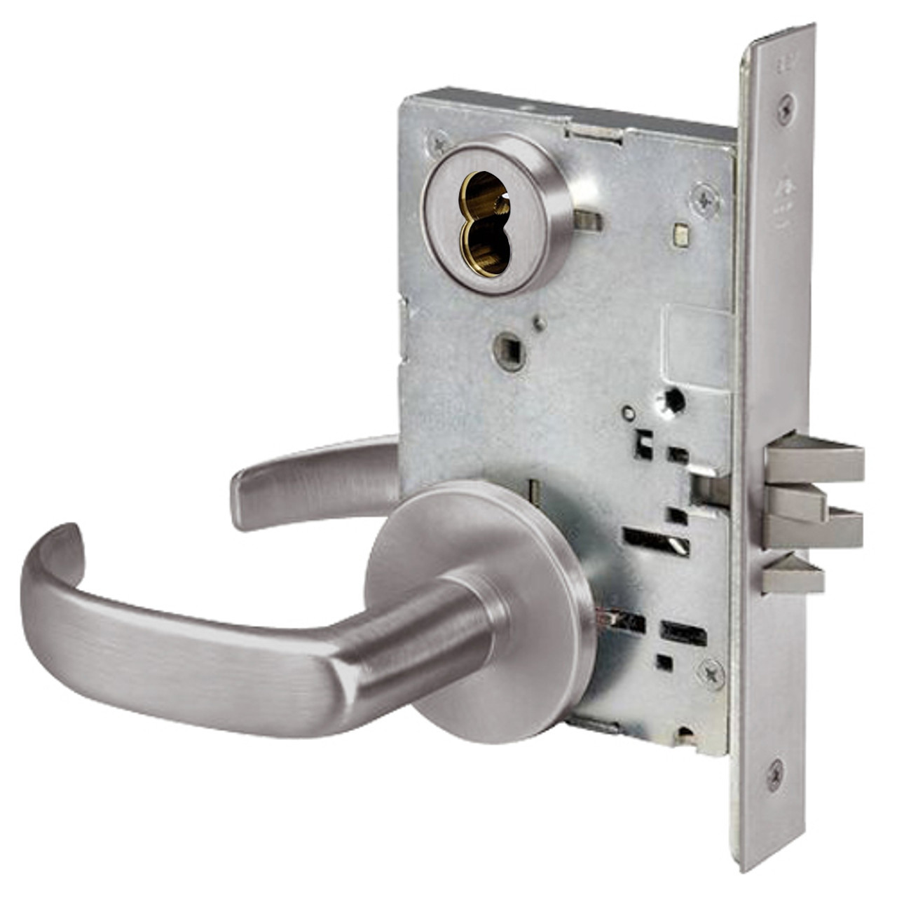 PBR8860-2FL-630 -SFICLC Yale 8800FL Series Double Cylinder with Deadbolt Mortise Entrance or Storeroom Lock with Indicator with Pacific Beach Lever Lock Prepped SFIC in Satin Stainless Steel