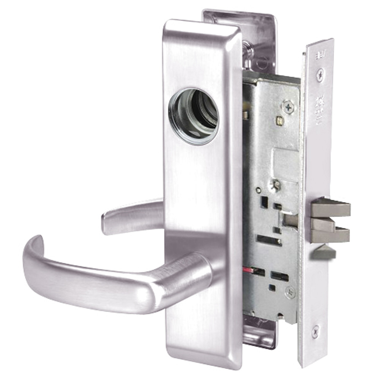 PBCN8807FL-629-LC Yale 8800FL Series Less Cylinder Mortise Entrance Locks with Pacific Beach Lever in Bright Stainless Steel