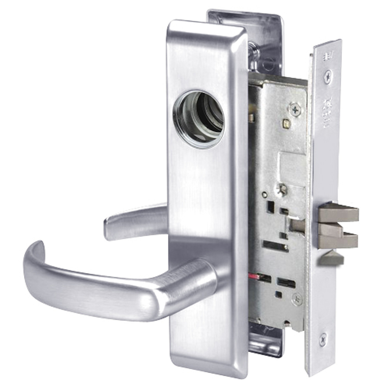 PBCN8861FL-625-LC Yale 8800FL Series Less Cylinder with Deadbolt Mortise Dormitory or Storeroom Lock with Indicator with Pacific Beach Lever in Bright Chrome