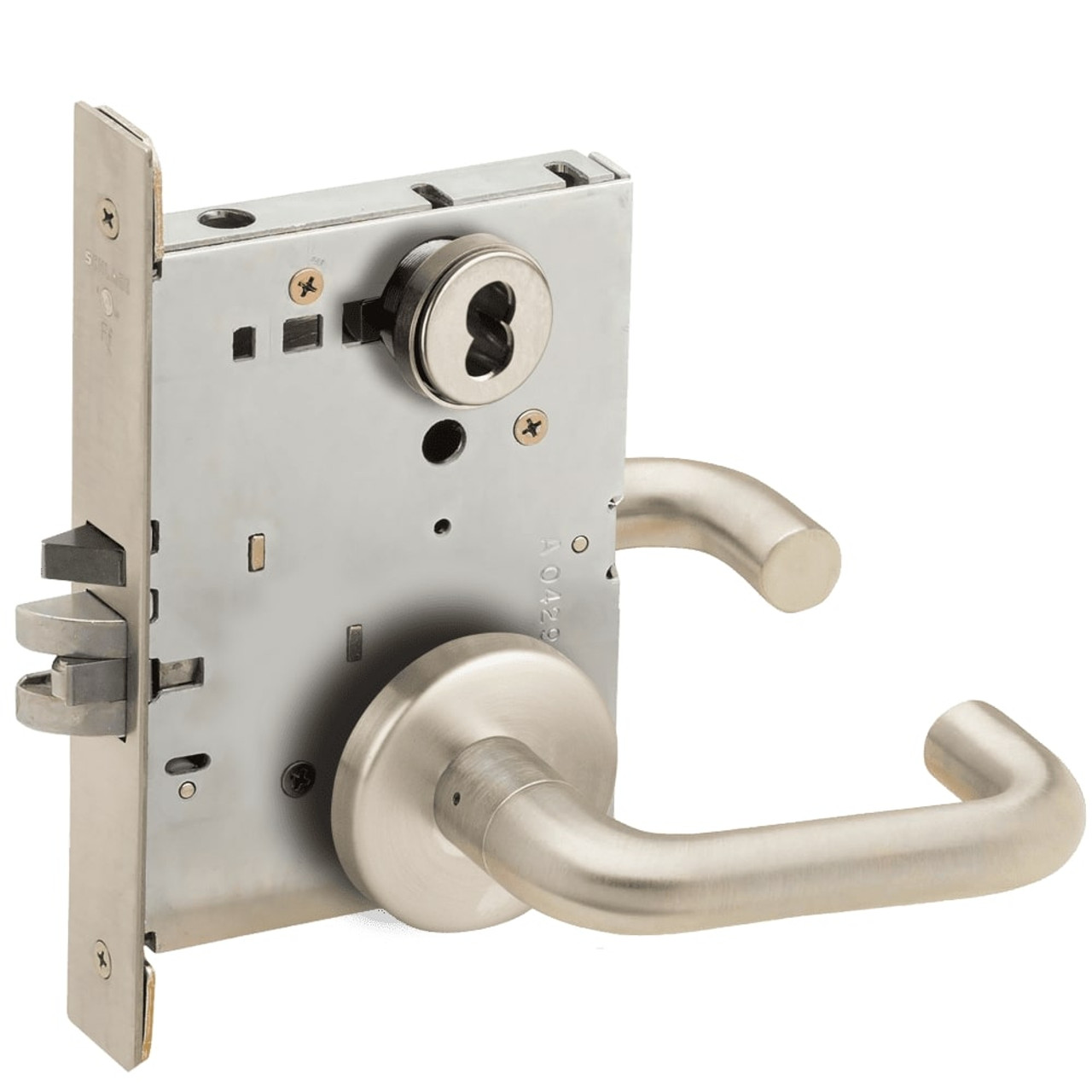 L9050B-03B-619-RX Schlage L Series Entrance Commercial - Request to Exit Mortise Lock with 03 Cast Lever Design Prepped for SFIC in Satin Nickel