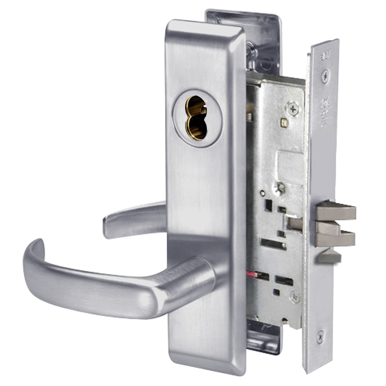 PBCN8861FL-626-ICLC Yale 8800FL Series Single Cylinder with Deadbolt Mortise Dormitory or Storeroom Lock with Indicator with Pacific Beach Lever Lock Prepped LFIC in Satin Chrome