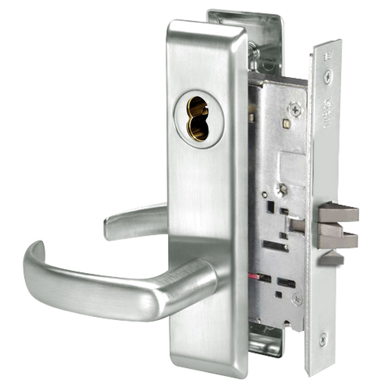PBCN8833FL-618-SFICLC Yale 8800FL Series Single Cylinder Mortise Exit Locks with Pacific Beach Lever Lock Prepped SFIC in Bright Nickel