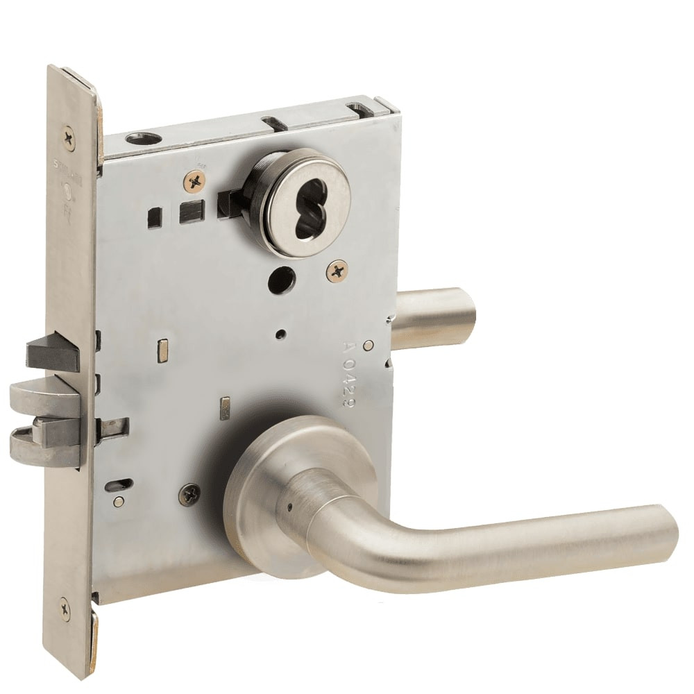 L9050B-02A-619-LX Schlage L Series Entrance Commercial - Latchbolt Monitor Mortise Lock with 02 Cast Lever Design Prepped for SFIC in Satin Nickel