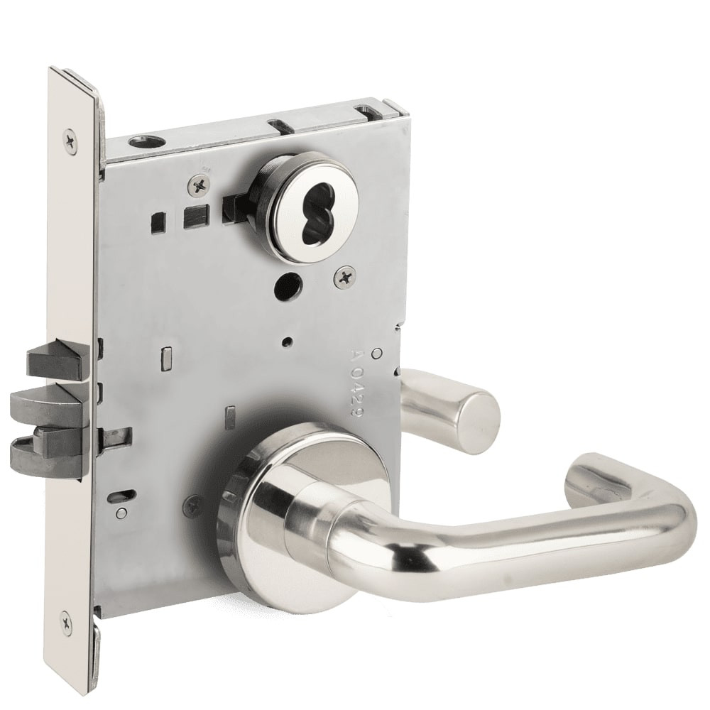 L9050B-03B-625-LX Schlage L Series Entrance Commercial - Latchbolt Monitor Mortise Lock with 03 Cast Lever Design Prepped for SFIC in Bright Chrome