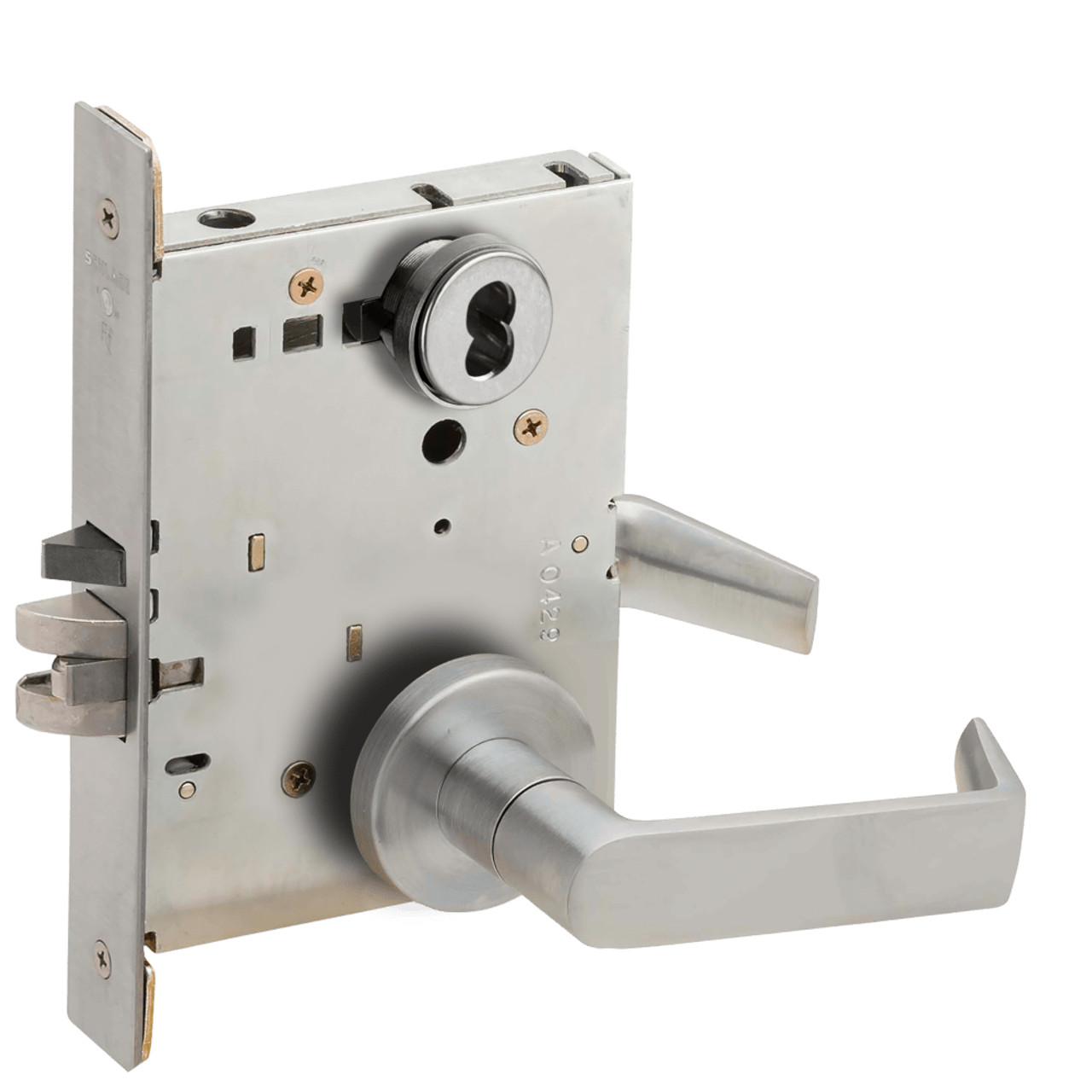 L9050B-06A-626-LX Schlage L Series Entrance Commercial - Latchbolt Monitor Mortise Lock with 06 Cast Lever Design Prepped for SFIC in Satin Chrome