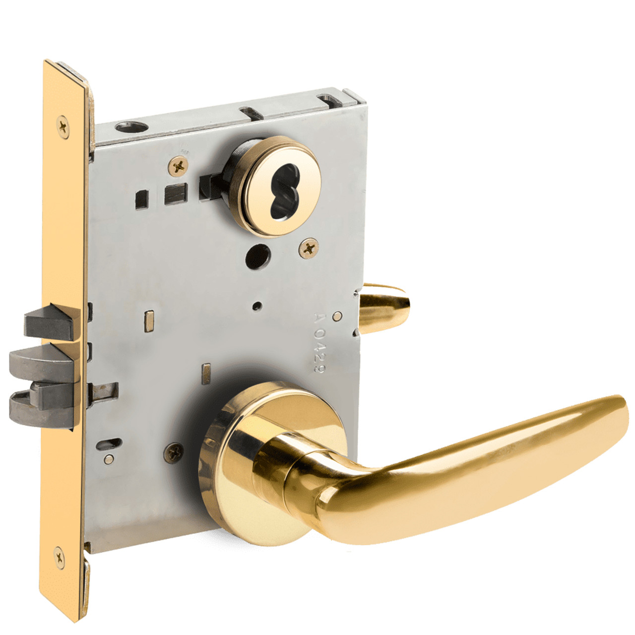 L9050B-07A-605-LX Schlage L Series Entrance Commercial - Latchbolt Monitor Mortise Lock with 07 Cast Lever Design Prepped for SFIC in Bright Brass