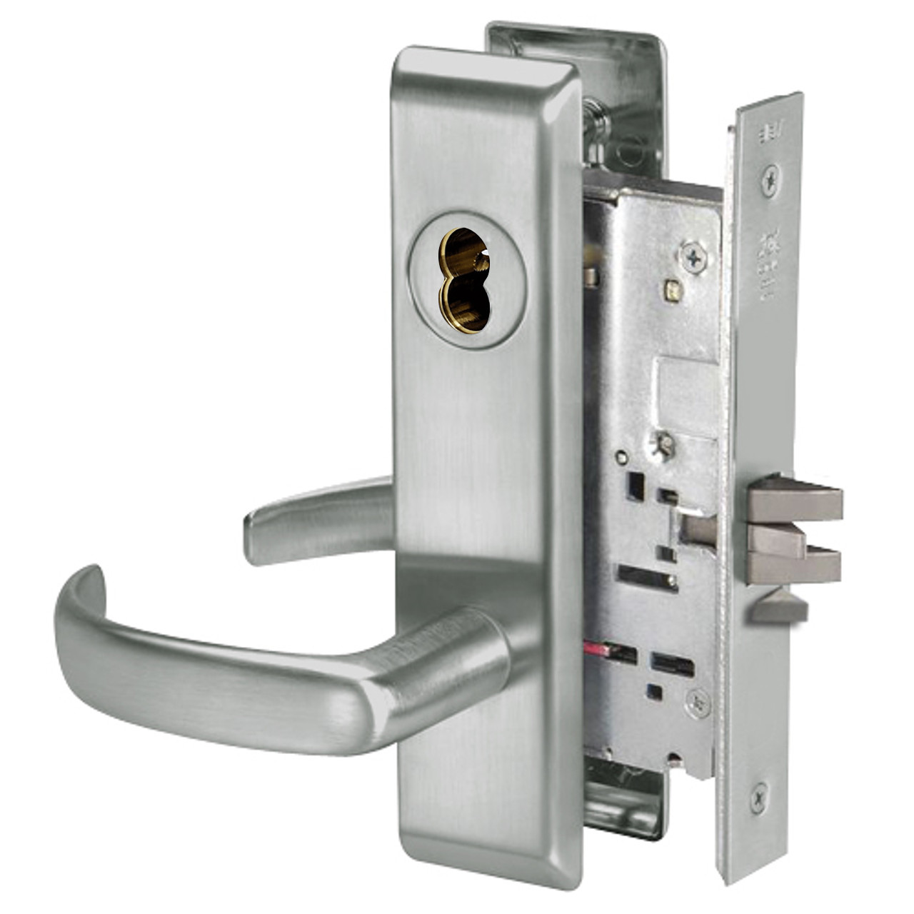 PBCN8860FL-619-SFICLC Yale 8800FL Series Single Cylinder with Deadbolt Mortise Entrance or Storeroom Lock with Indicator with Pacific Beach Lever Lock Prepped SFIC in Satin Nickel