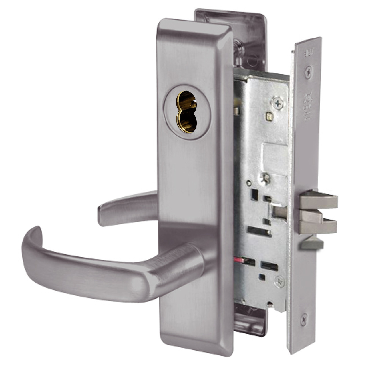 PBCN8861FL-630-SFICLC Yale 8800FL Series Single Cylinder with Deadbolt Mortise Dormitory or Storeroom Lock with Indicator with Pacific Beach Lever Lock Prepped SFIC in Satin Stainless Steel