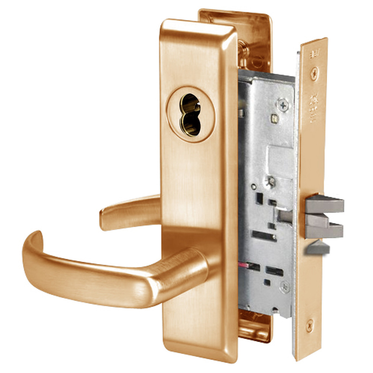 PBCN8867FL-612-SFICLC Yale 8800FL Series Single Cylinder with Deadbolt Mortise Dormitory or Exit Lock with Indicator with Pacific Beach Lever Lock Prepped SFIC in Satin Bronze