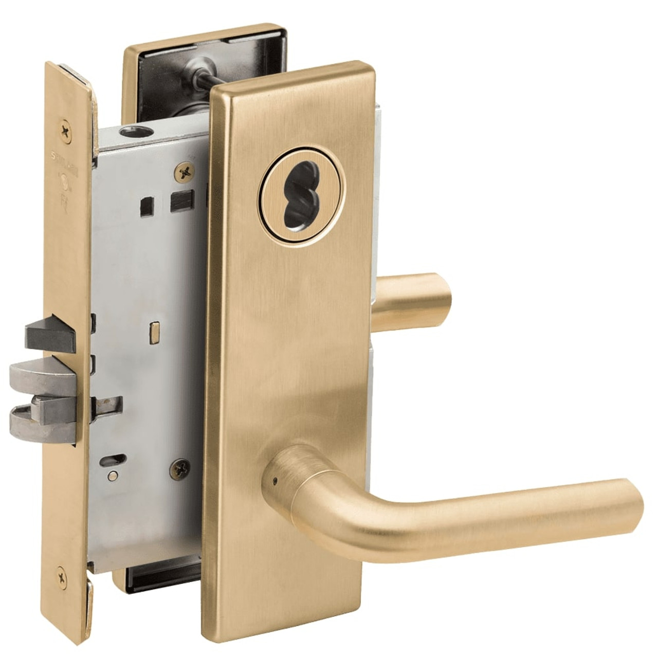 L9050B-02N-606-RX Schlage L Series Entrance Commercial - Request to Exit Mortise Lock with 02 Cast Lever Design Prepped for SFIC in Satin Brass