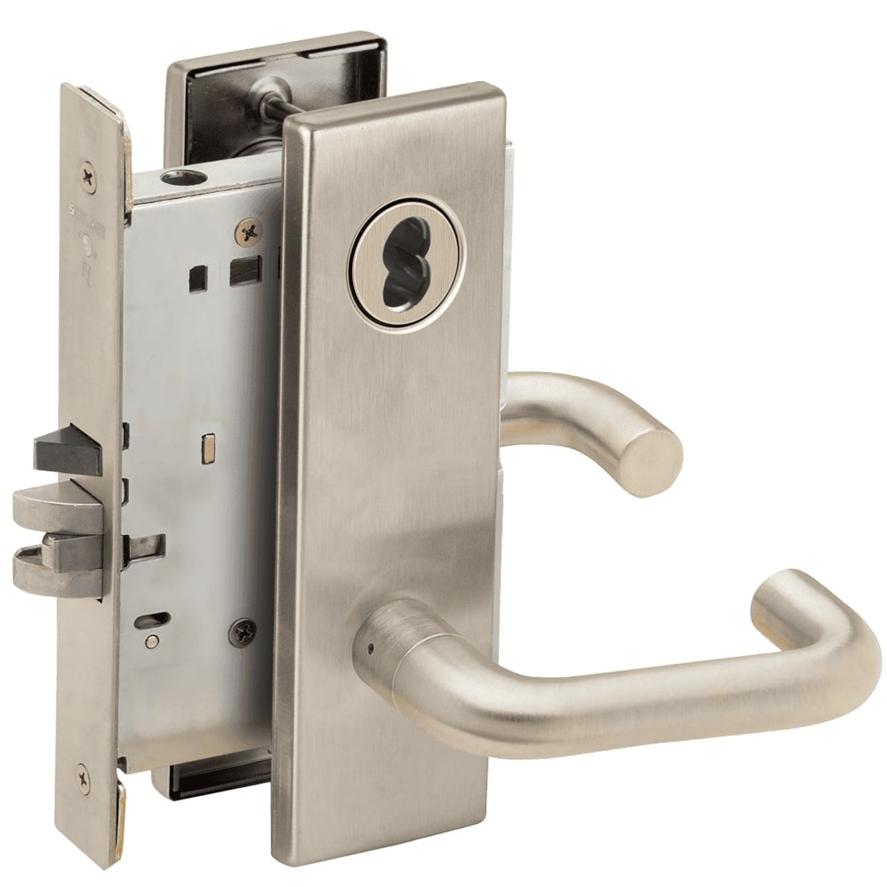 L9050B-03N-619-RX Schlage L Series Entrance Commercial - Request to Exit Mortise Lock with 03 Cast Lever Design Prepped for SFIC in Satin Nickel