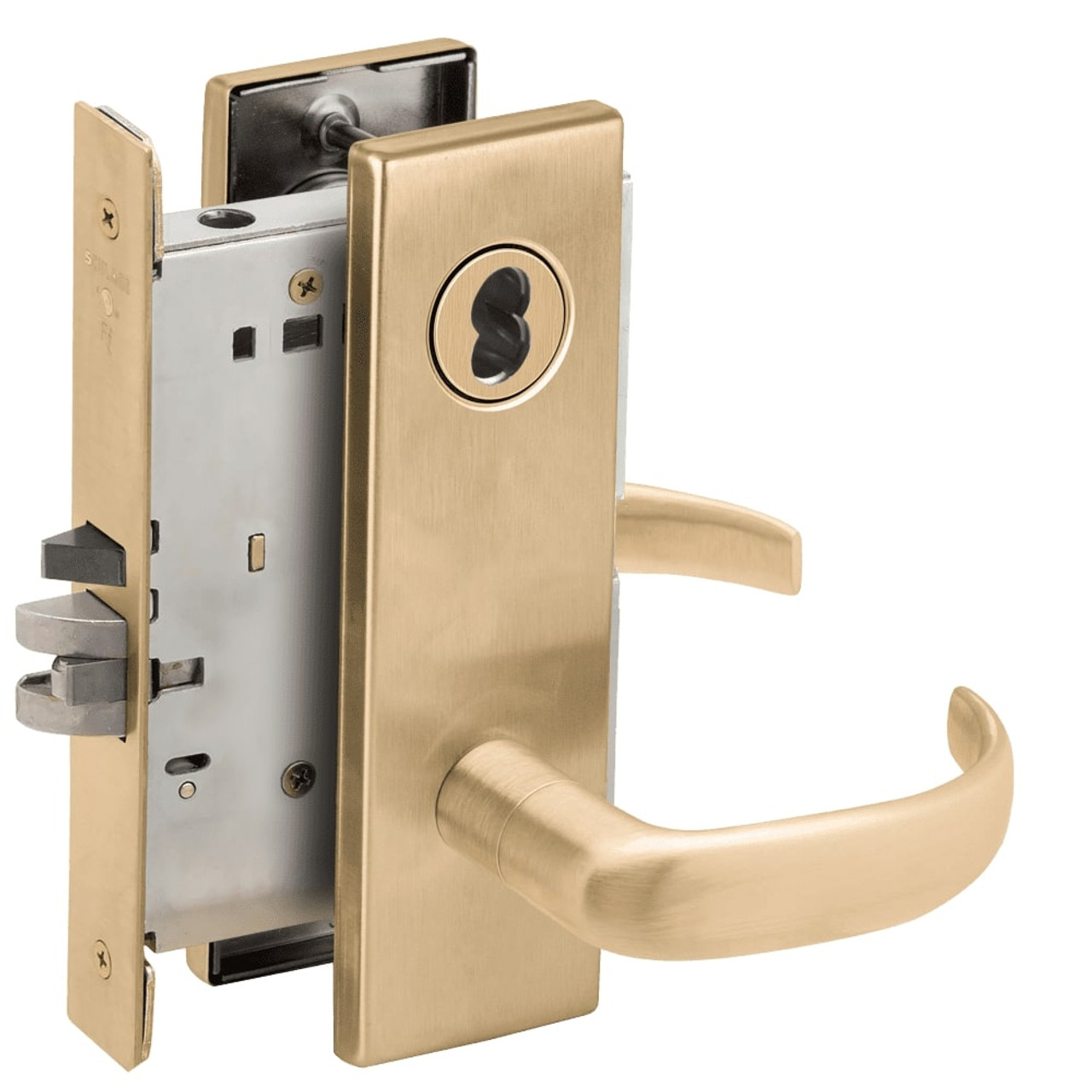 L9050B-17N-606-RX Schlage L Series Entrance Commercial - Request to Exit Mortise Lock with 17 Cast Lever Design Prepped for SFIC in Satin Brass