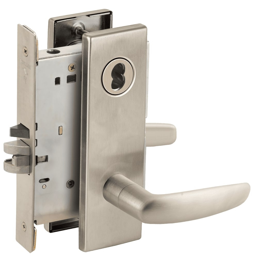 L9050B-07N-619-LX Schlage L Series Entrance Commercial - Latchbolt Monitor Mortise Lock with 07 Cast Lever Design Prepped for SFIC in Satin Nickel