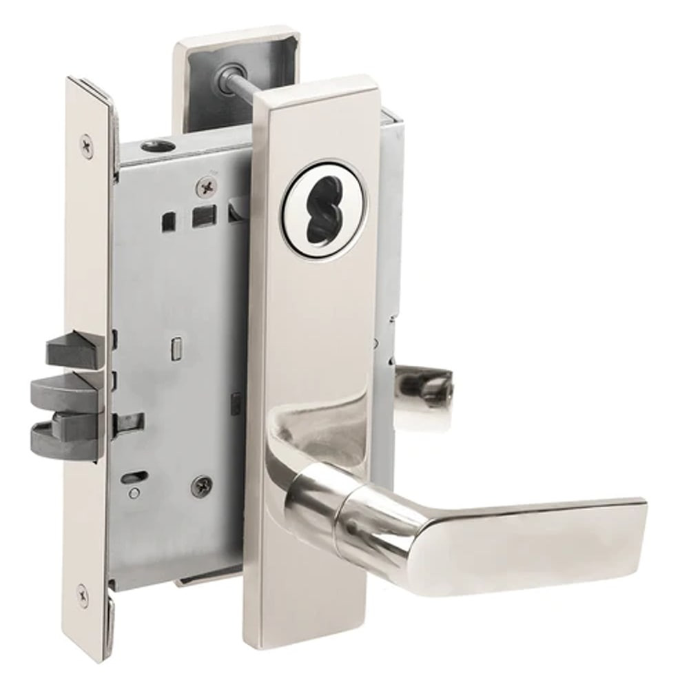 L9050B-01L-625-LX Schlage L Series Entrance Commercial - Latchbolt Monitor Mortise Lock with 01 Cast Lever Design Prepped for SFIC in Bright Chrome
