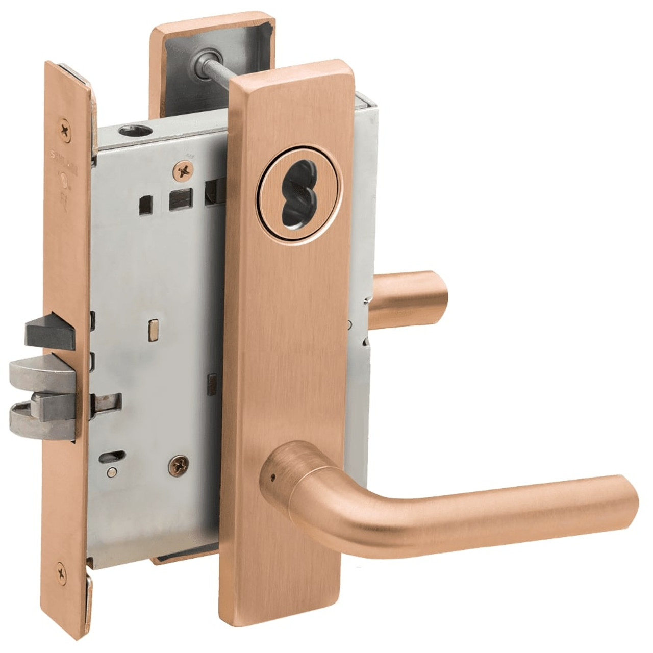 L9050B-02L-612-LX Schlage L Series Entrance Commercial - Latchbolt Monitor Mortise Lock with 02 Cast Lever Design Prepped for SFIC in Satin Bronze
