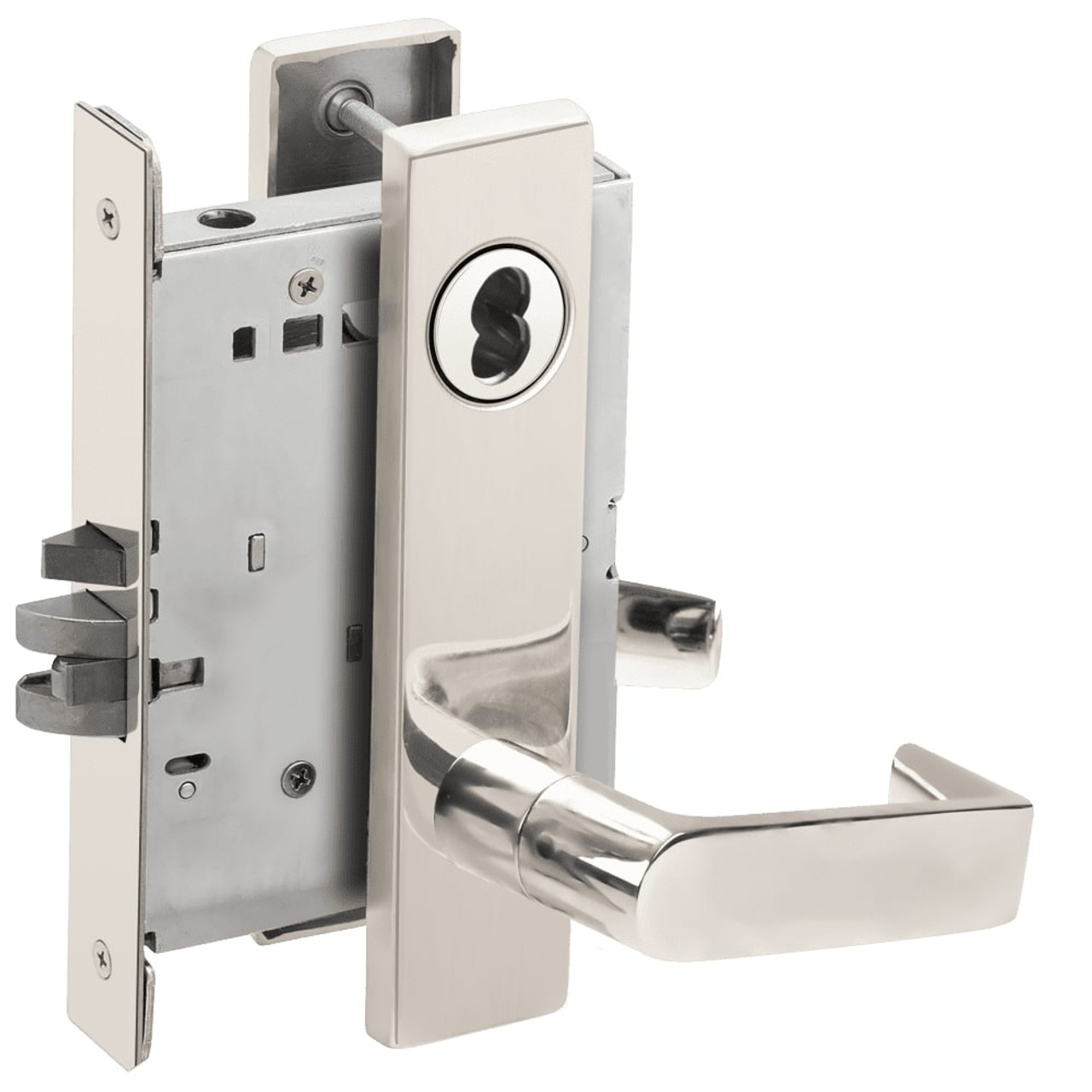 L9050B-06L-625-LX Schlage L Series Entrance Commercial - Latchbolt Monitor Mortise Lock with 06 Cast Lever Design Prepped for SFIC in Bright Chrome