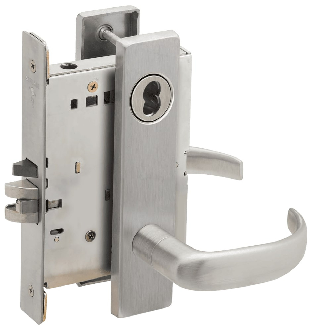 L9050B-17L-630-LX Schlage L Series Entrance Commercial - Latchbolt Monitor Mortise Lock with 17 Cast Lever Design Prepped for SFIC in Satin Stainless Steel