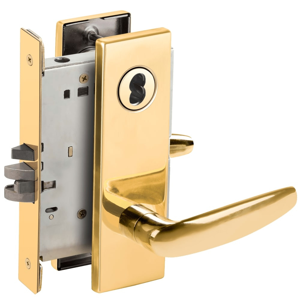 L9050J-07N-605-RX Schlage L Series Entrance Commercial - Request to Exit Mortise Lock with 07 Cast Lever Design Prepped for FSIC in Bright Brass
