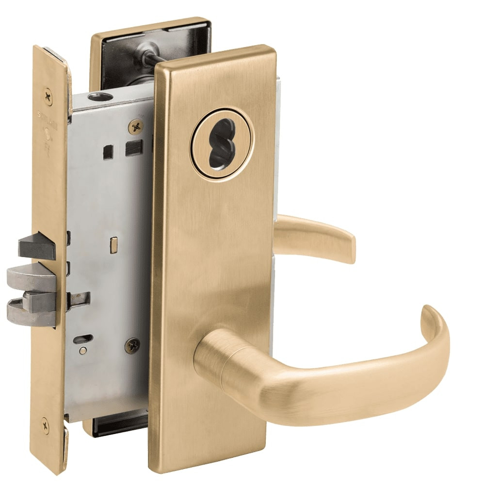 L9050J-17N-606-RX Schlage L Series Entrance Commercial - Request to Exit Mortise Lock with 17 Cast Lever Design Prepped for FSIC in Satin Brass