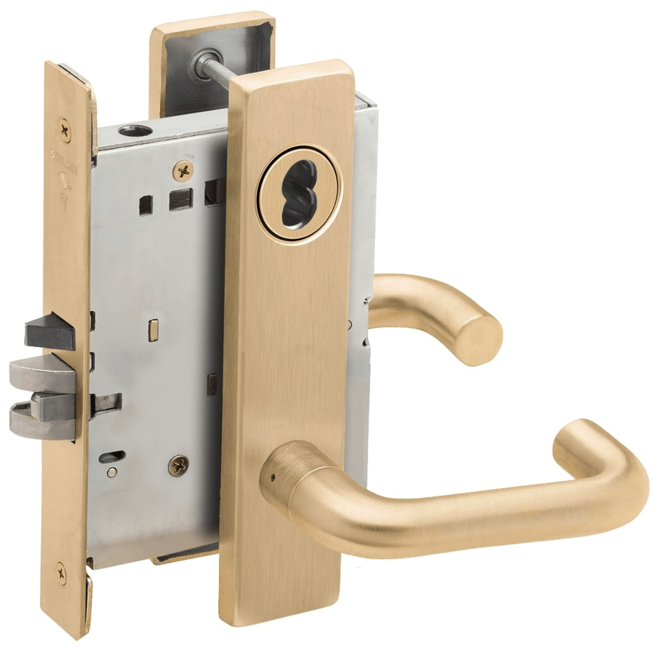 L9050J-03L-606-RX Schlage L Series Entrance Commercial - Request to Exit Mortise Lock with 03 Cast Lever Design Prepped for FSIC in Satin Brass