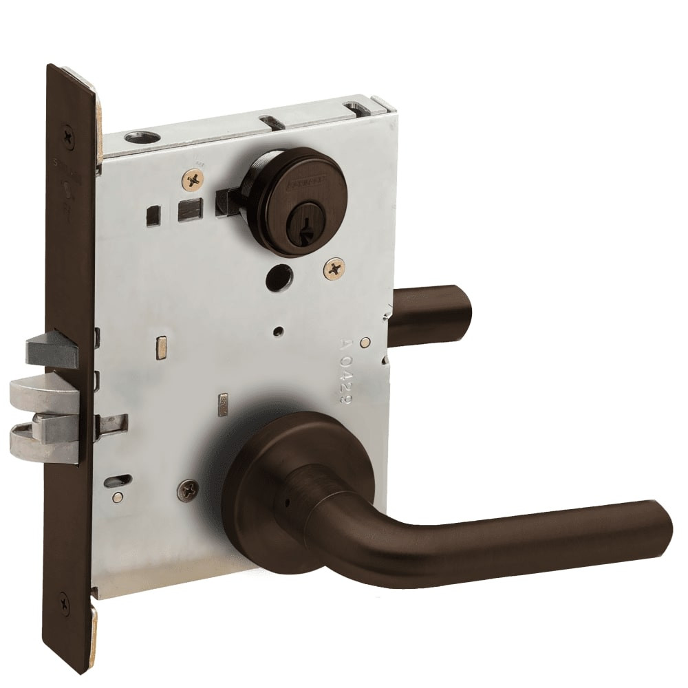 L9080P-02A-613-RX Schlage L Series Storeroom Commercial - Request to Exit Mortise Lock with 02 Cast Lever Design in Oil Rubbed Bronze