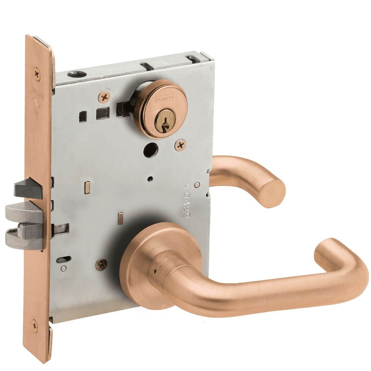 L9080P-03A-612-RX Schlage L Series Storeroom Commercial - Request to Exit Mortise Lock with 03 Cast Lever Design in Satin Bronze