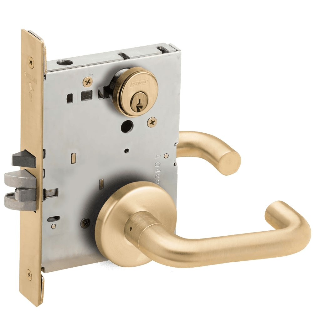 L9080P-03B-606-LX Schlage L Series Storeroom Commercial - Latchbolt Monitor Mortise Lock with 03 Cast Lever Design in Satin Brass