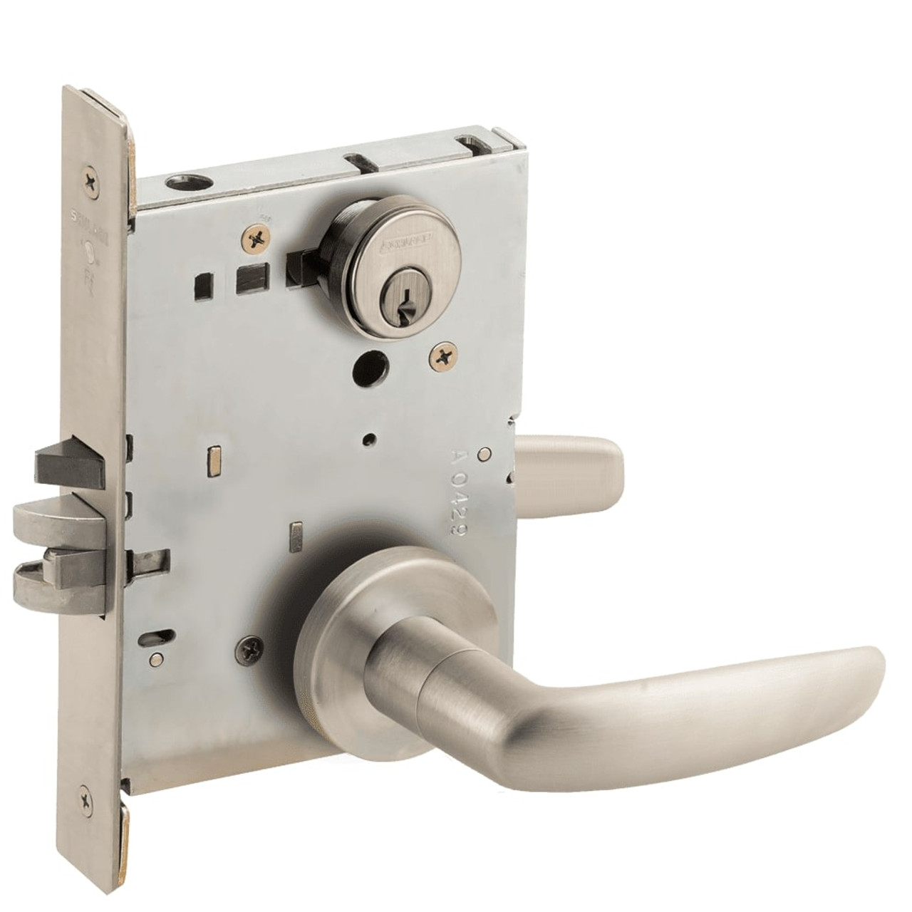 L9080P-07A-619-LX Schlage L Series Storeroom Commercial - Latchbolt Monitor Mortise Lock with 07 Cast Lever Design in Satin Nickel