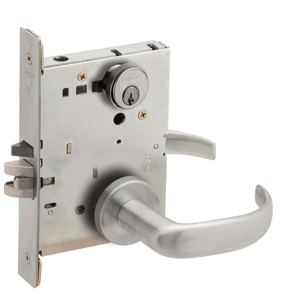 L9080P-17A-630-LX Schlage L Series Storeroom Commercial - Latchbolt Monitor Mortise Lock with 17 Cast Lever Design in Satin Stainless Steel